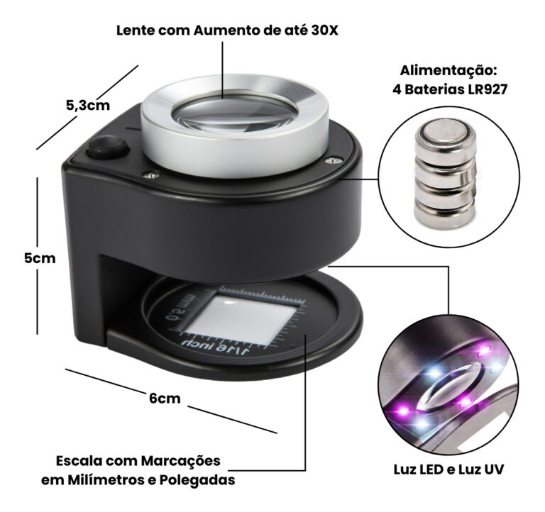 Lupa De Mão Portátil Conta Fios Com Lente De Vidro Ótico Zoom 30x Tomóvi (3)