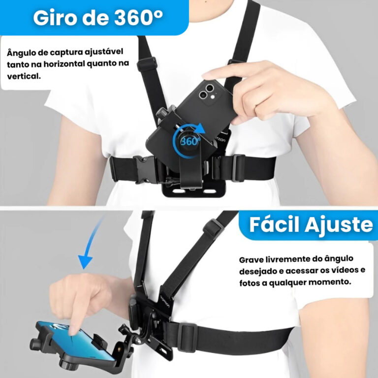 Suporte De Peito Torso Para Celular Câmera Gopro Ajustável Peitoral 360º Tomóvi (1)