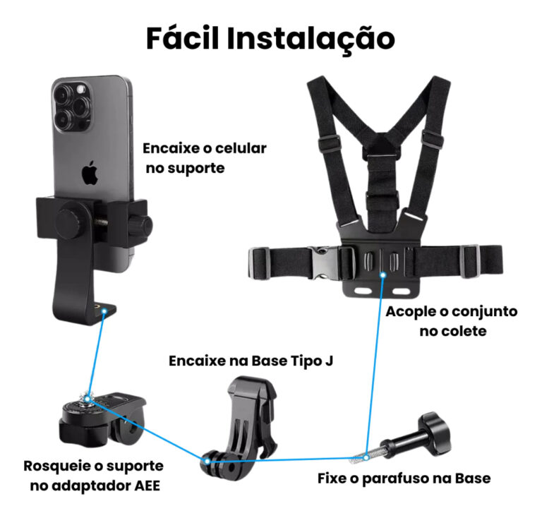 Suporte De Peito Torso Para Celular Câmera Gopro Ajustável Peitoral 360º Tomóvi (4)