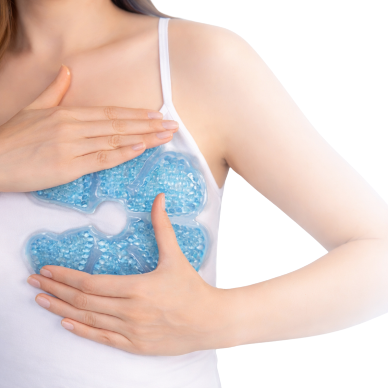 Design anatômico com abertura central e face aveludada para contato confortável e adaptação aos seios.